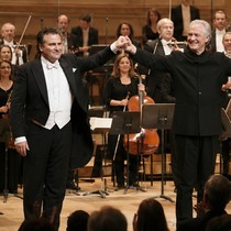 Marcello Giordani and Andrea Bocelli sing Funiculì Funiculà against the background of Naples’s “funicular” (Barkley Center, Brooklyn, NY, December 2012).
